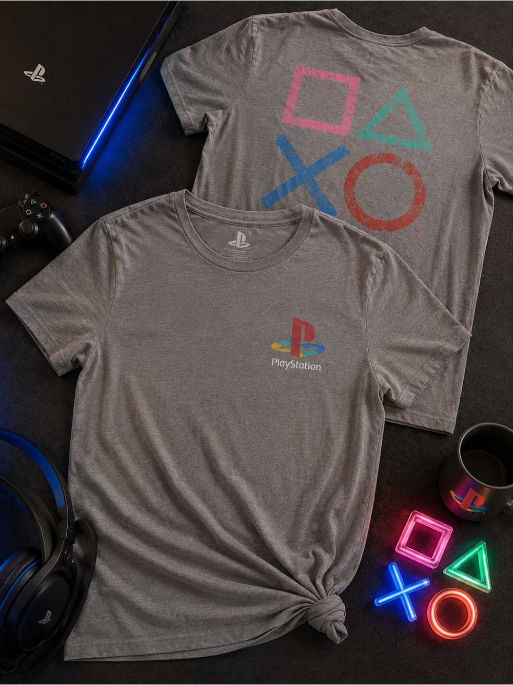 2018 PlayStation Nostalgia Graphic Tee Gray Gaming Shirt Sz 2XL